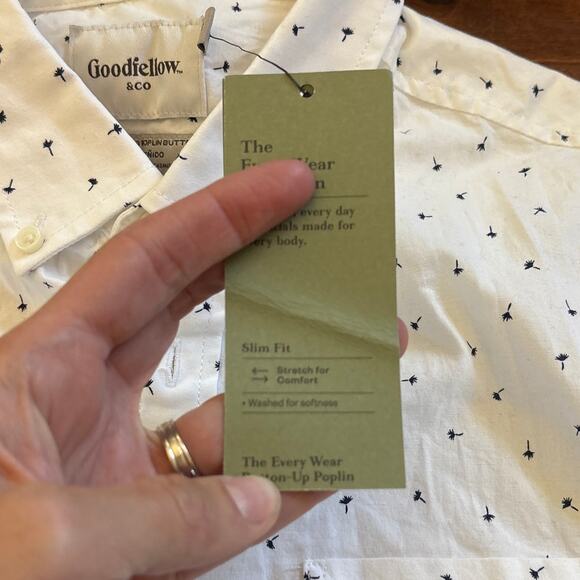 Goodfellow Every Wear Poplin Button Up Slim Shirt White Black Men's Small New - Picture 6 of 8